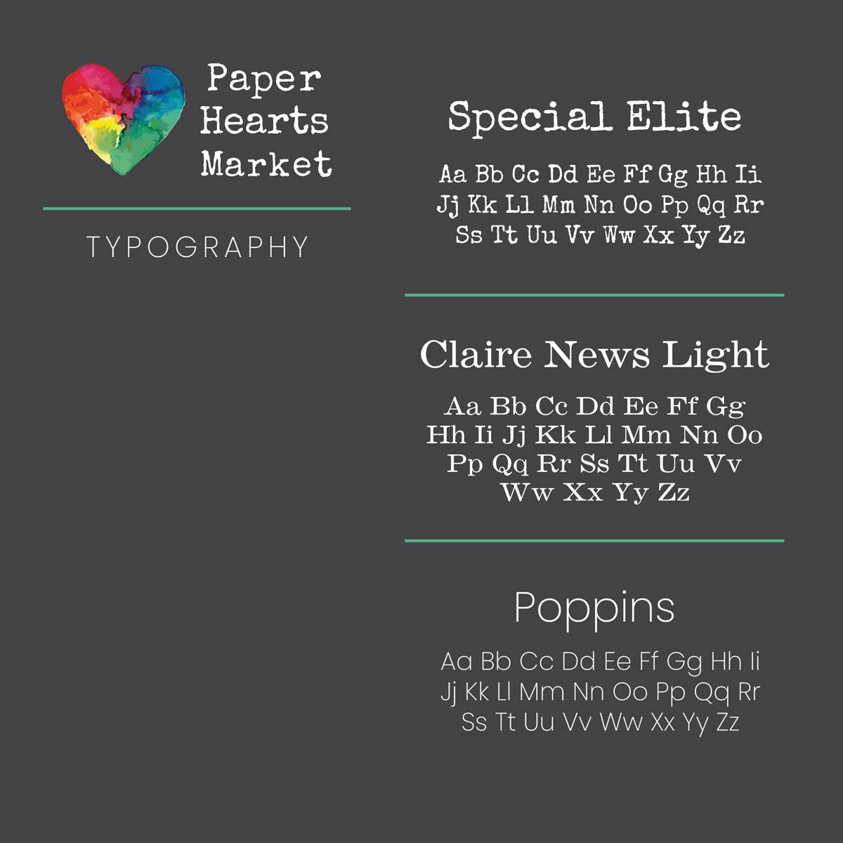 Typography selection for Paper Hearts Market